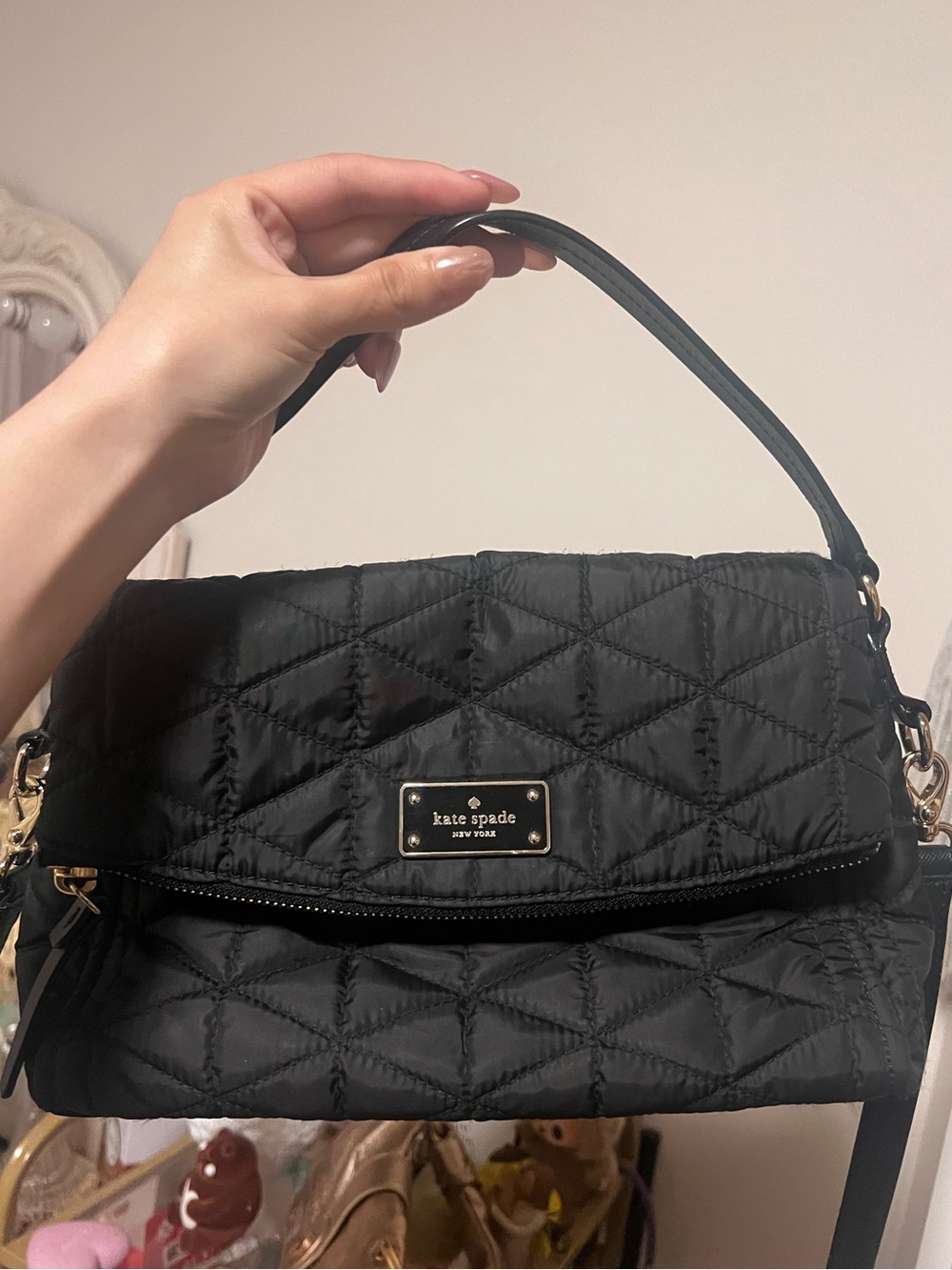 kate spade Black Quilted Shoulder Bag with Gold Hardware
